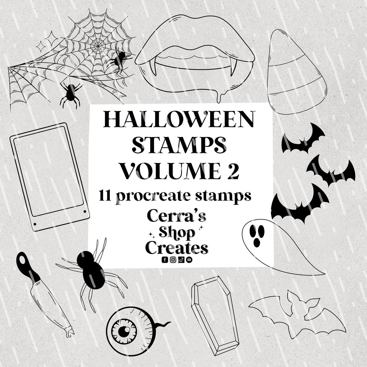 Hand drawn HALLOWEEN volume 2 Procreate Stamp Set