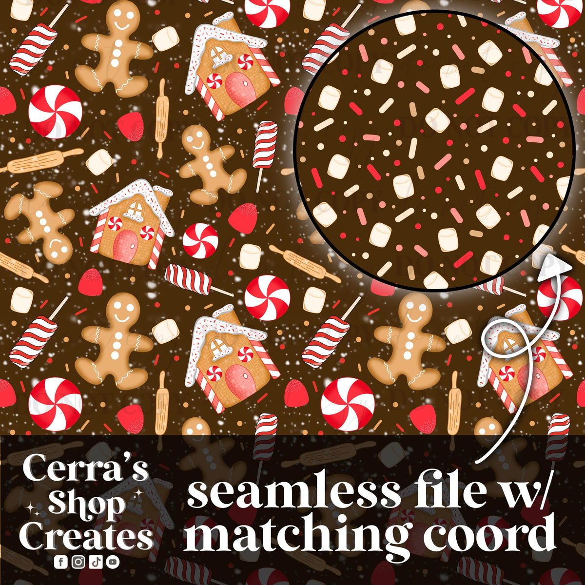 Bake More Memories seamless + coord brown PNG