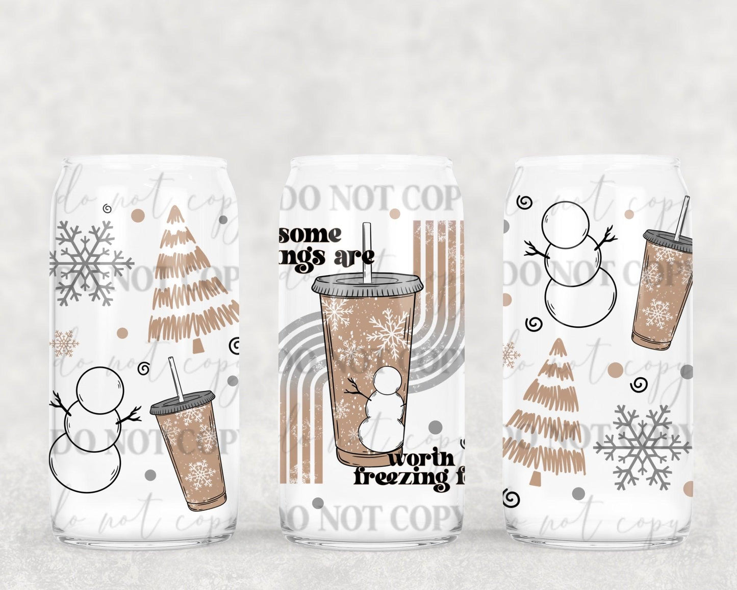 Iced coffee snowman 16oz Glass Wrap PNG