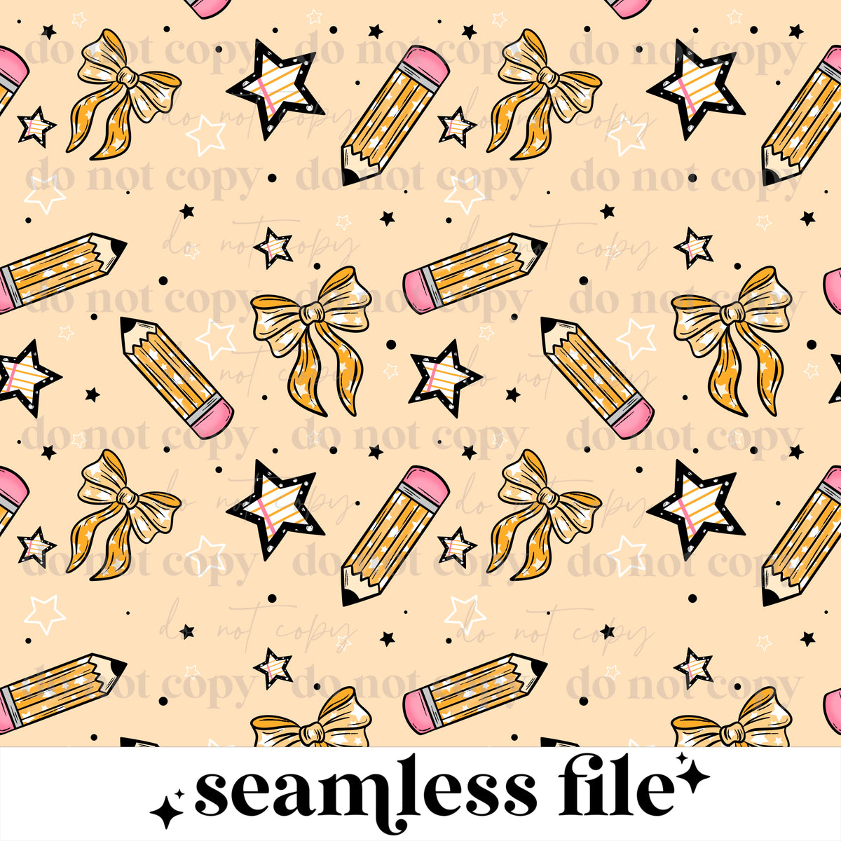 School Pencil and Bows Seamless