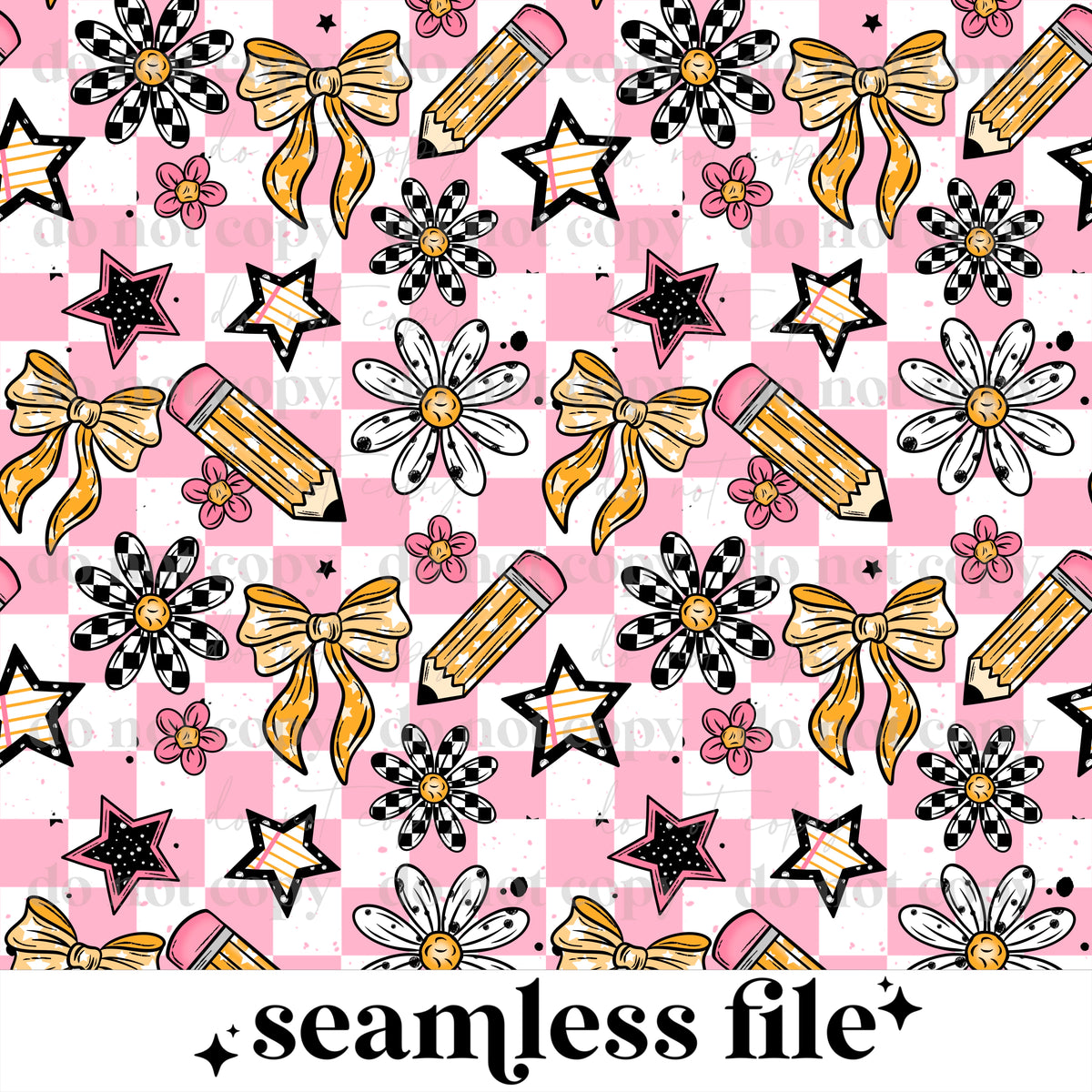 School Bow and Florals Seamless