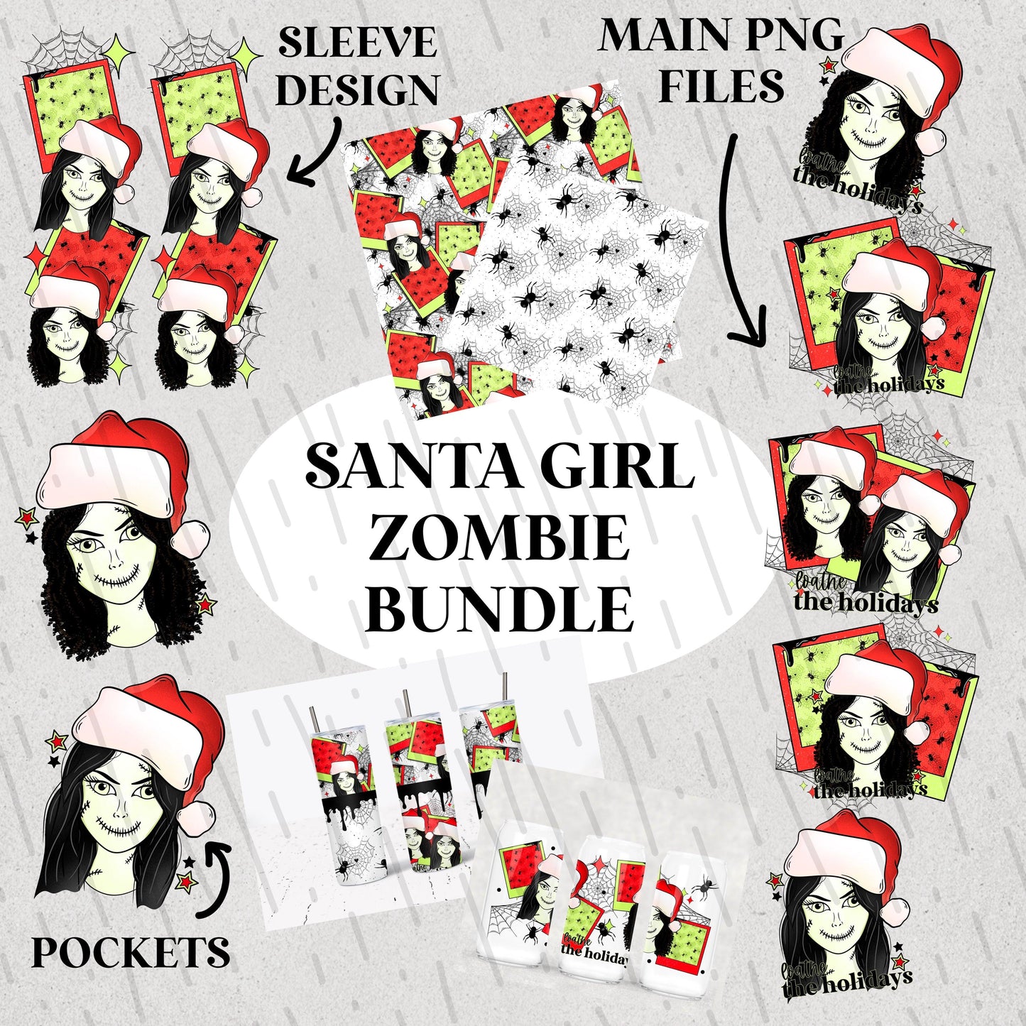 Zombie Santa Girl Bundle (hand drawn except the curly hair)