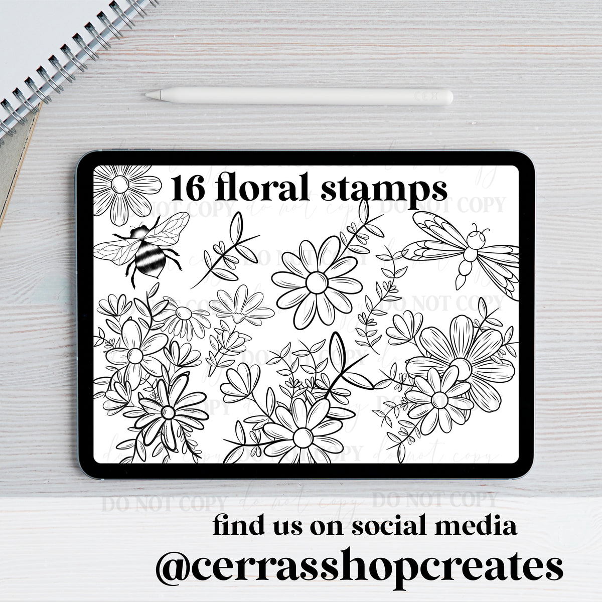 Florals and stems Procreate Stamp Set