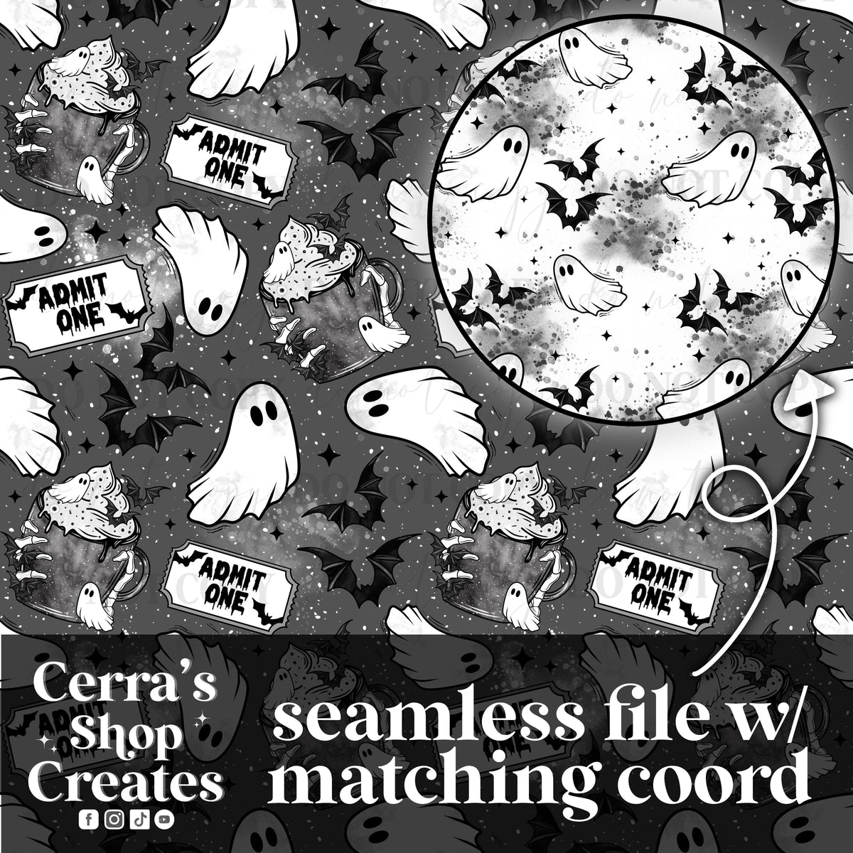 Hot Cocoa scary movies seamless + matching coord