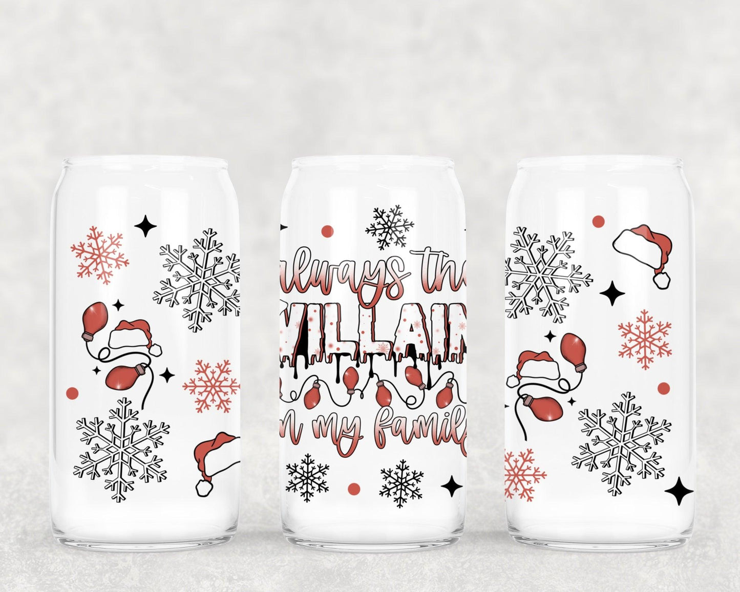 Family villain Christmas 16oz Glass Can Wrap PNG