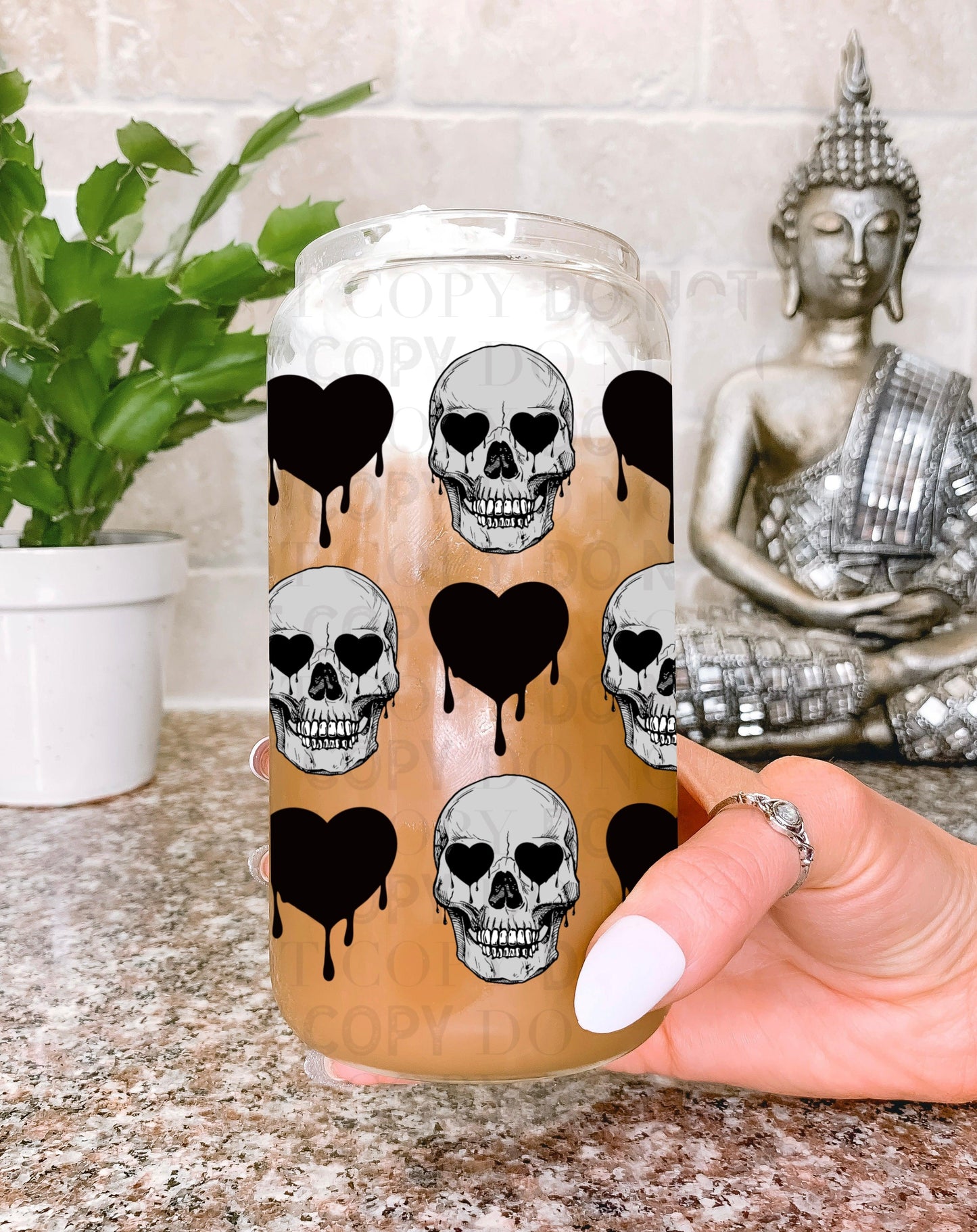 Skull drippy hearts tumbler wrap sized for 16 oz frosted cup from mother tumbler Cerra's Shop Creates