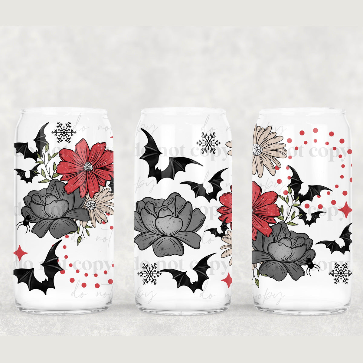 Spooky Xmas Florals 16oz Glass Can Wrap PNG