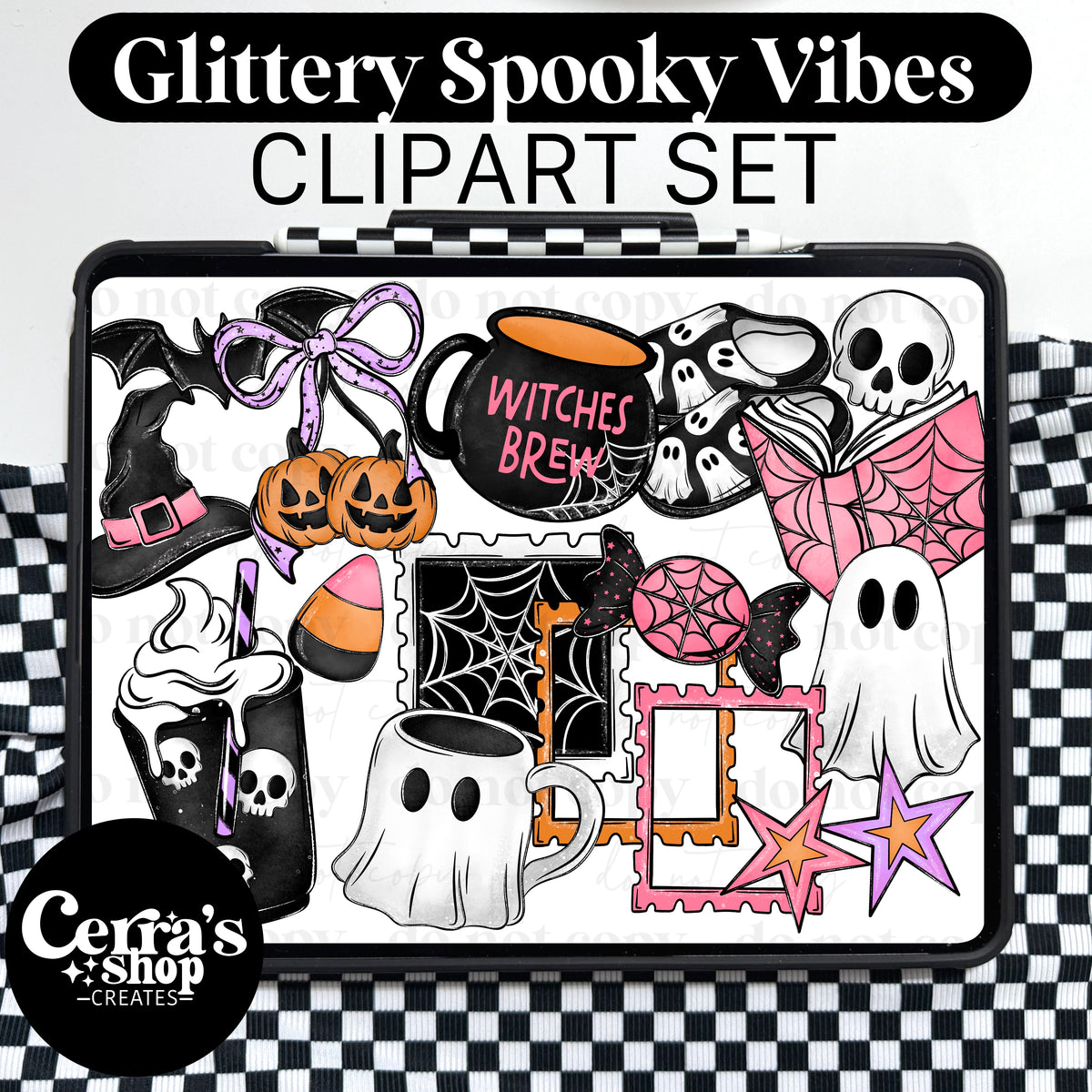 Glittery Spooky Clipart Set