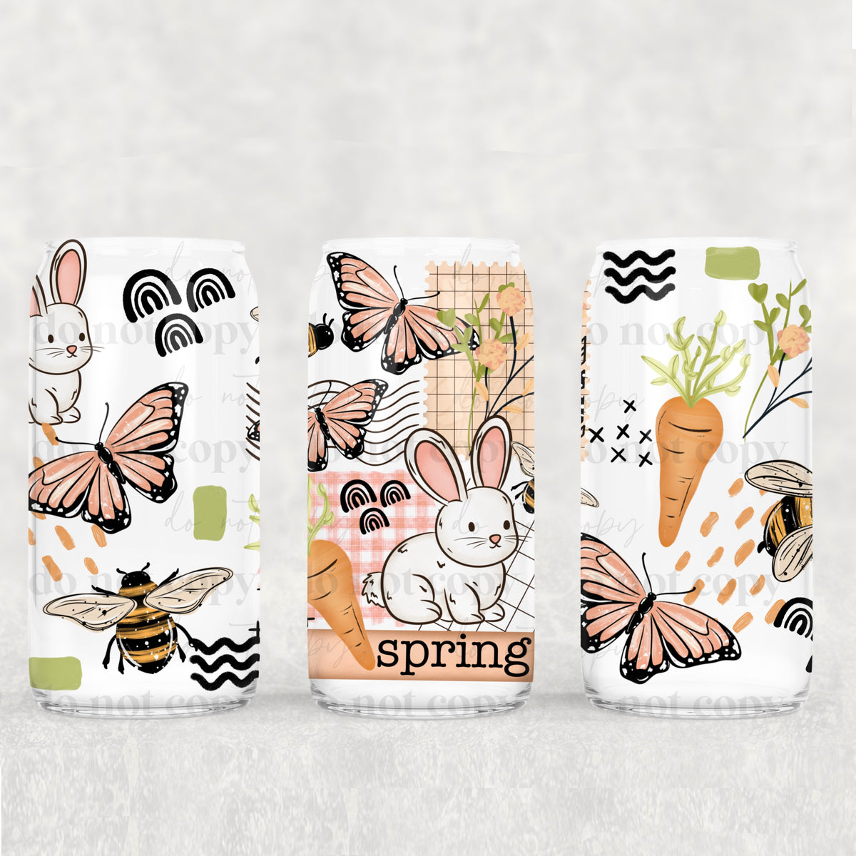 Spring Bunny and Stamps 16oz Glass Wrap