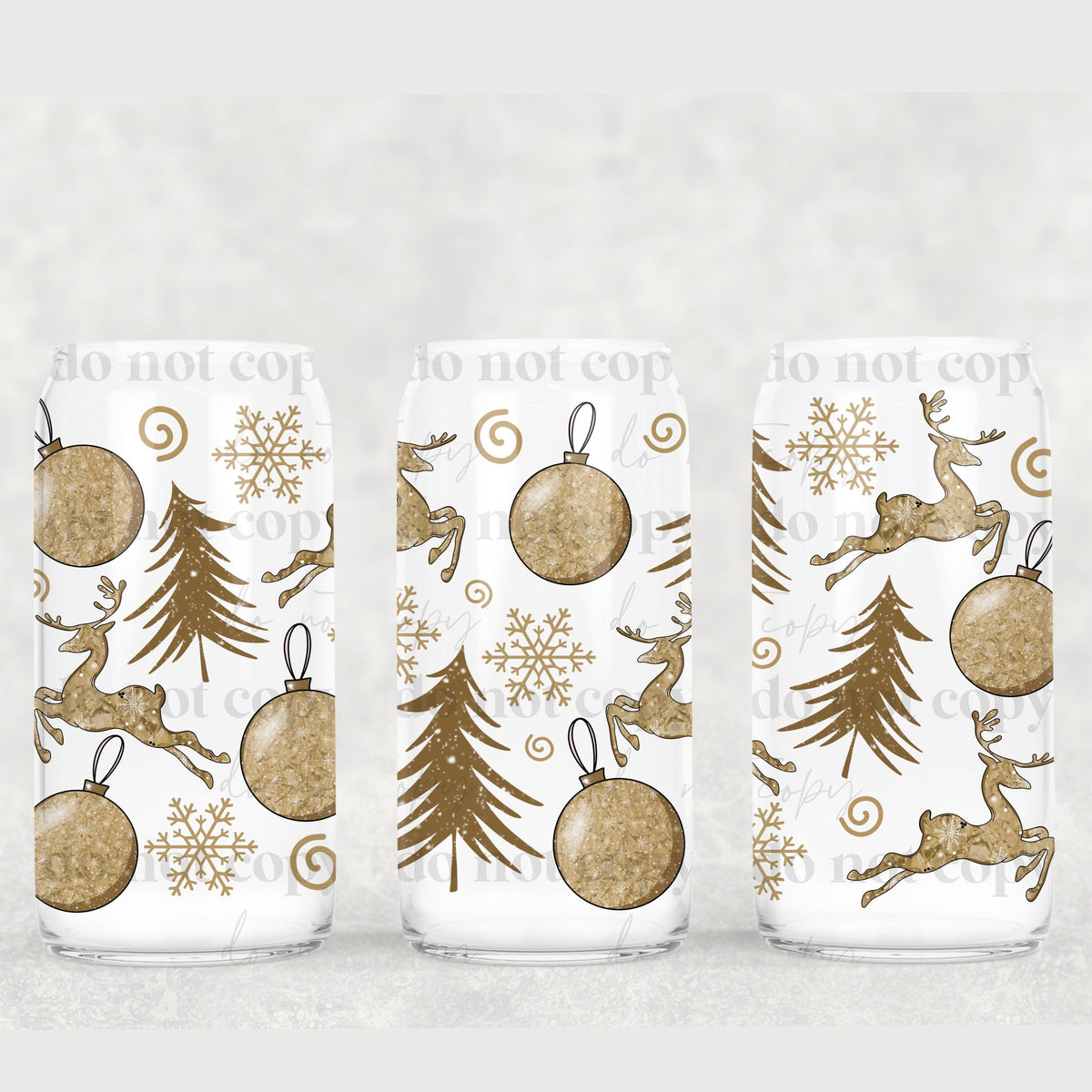 Gold Christmas 16oz Glass Wrap PNG