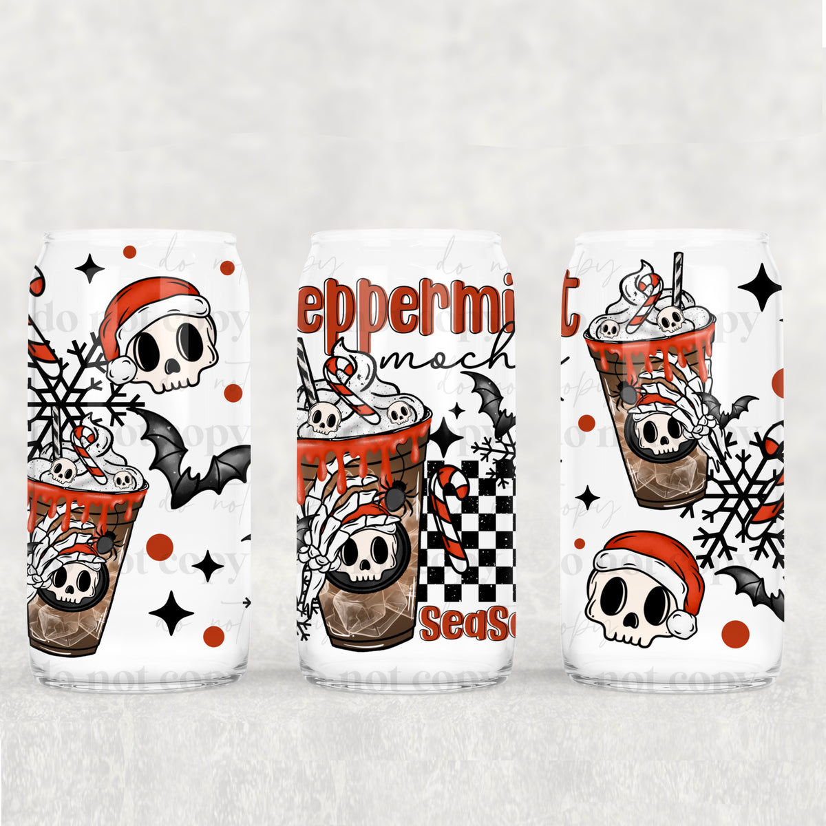 Peppermint Mocha Skellie 16oz Glass Wrap