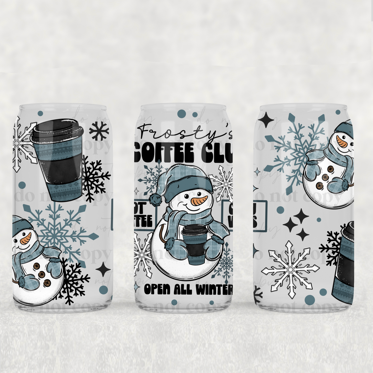 Snowman Coffee Club 16oz Glass Wrap
