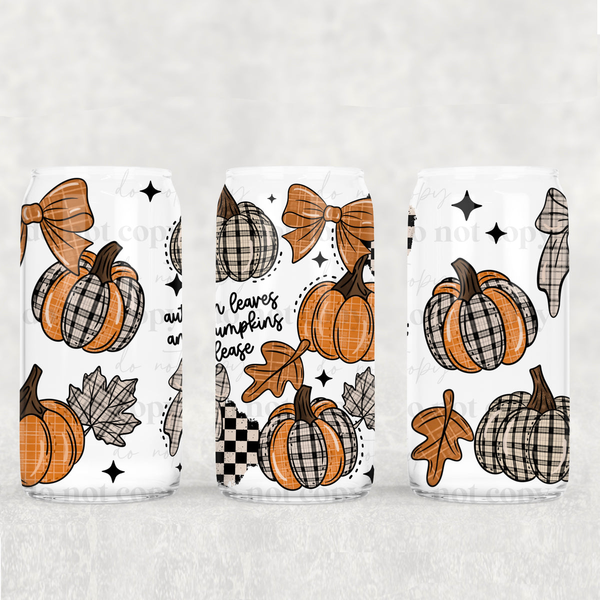Autumn Leaves Pumpkins Please plaid 16oz Glass Wrap