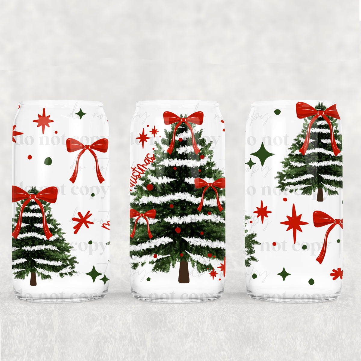 Merry Christmas Bow Tree 16oz Glass Wrap