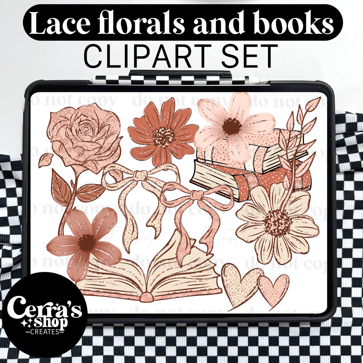 Blush Floral Books Clipart set