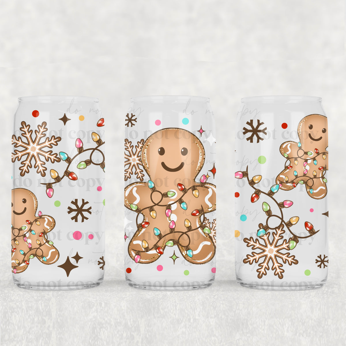 Gingerbread Christmas Lights 16oz Glass Wrap