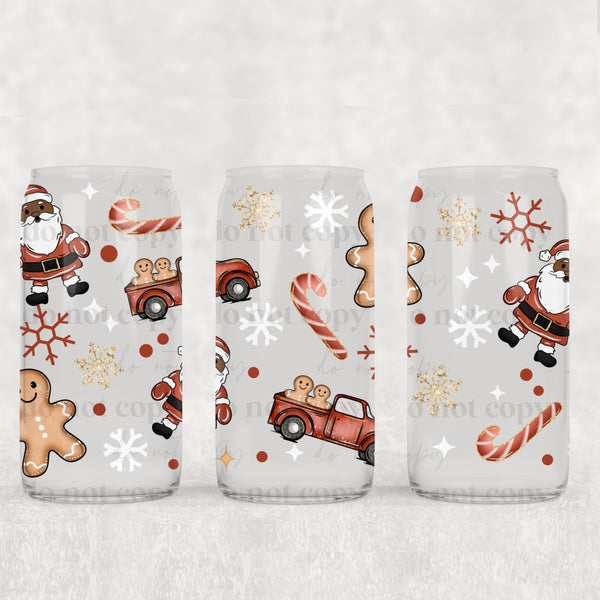 Santa with 2 skin tones 16oz Glass Wrap