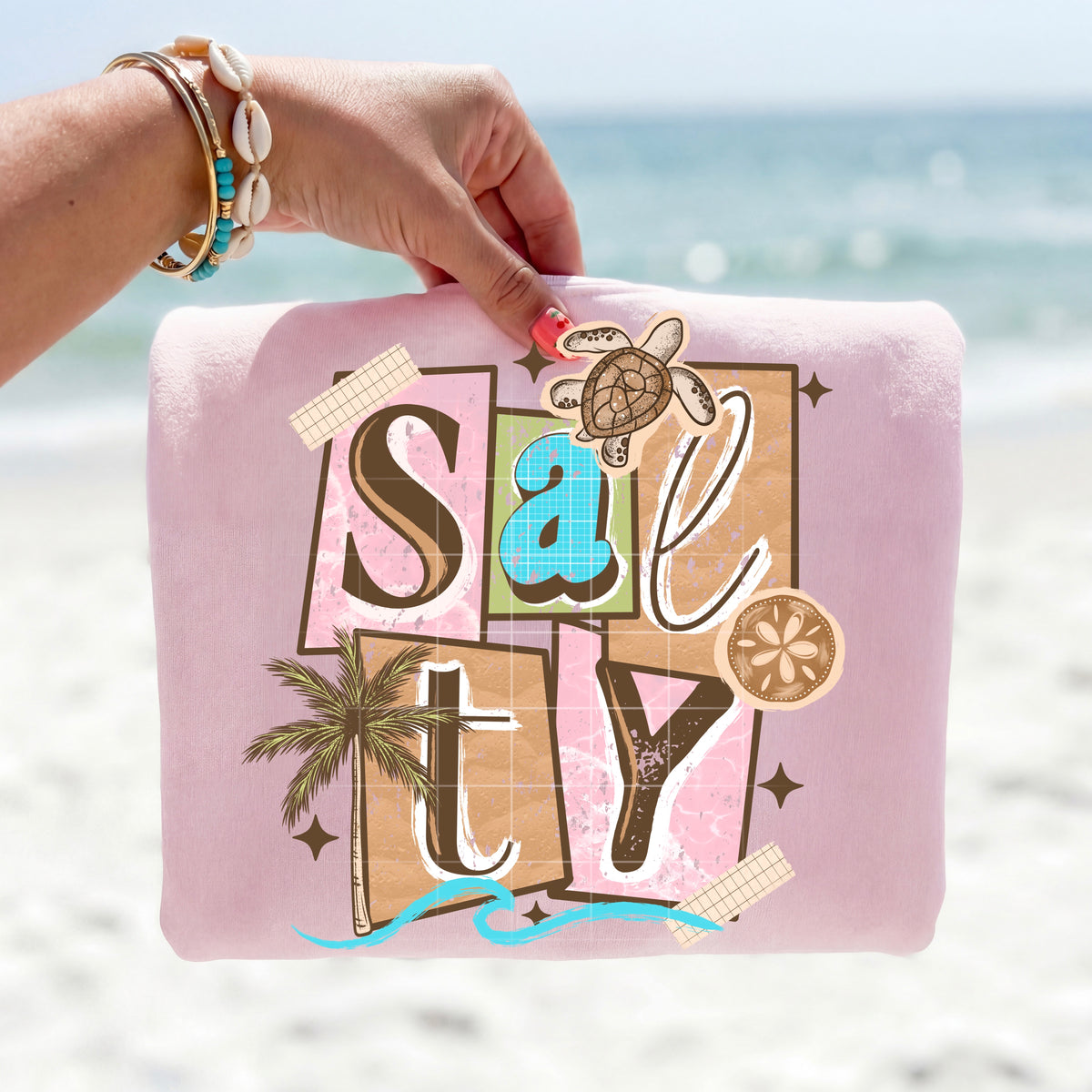 Salty palm tree and turtle PNG