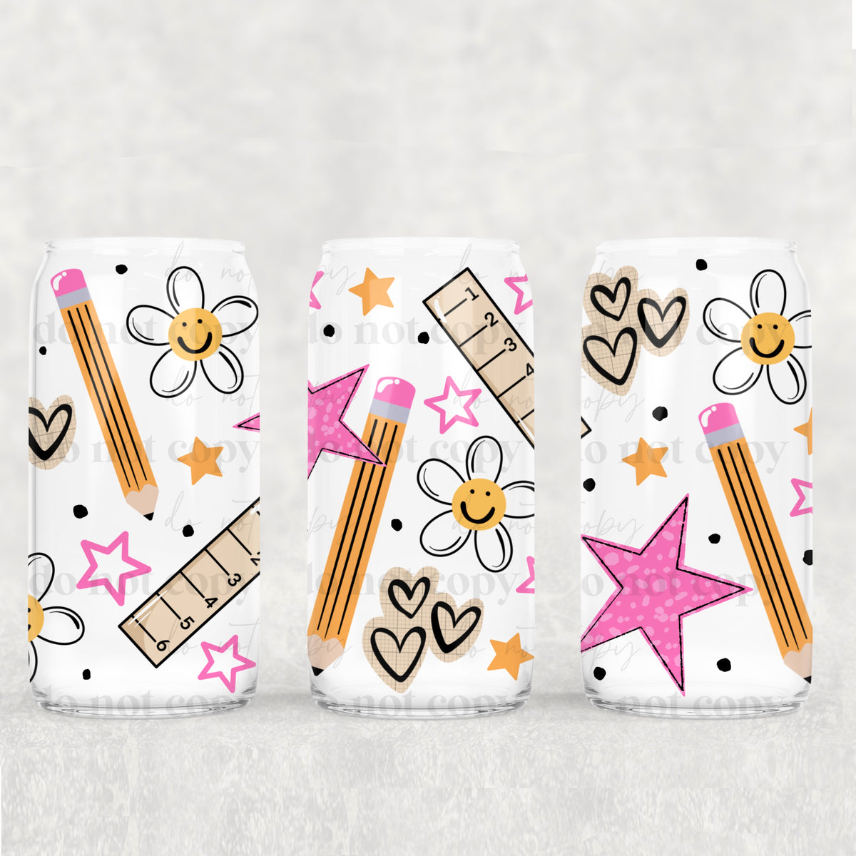 Pencil Ruler Pink Star 16oz Glass Wrap