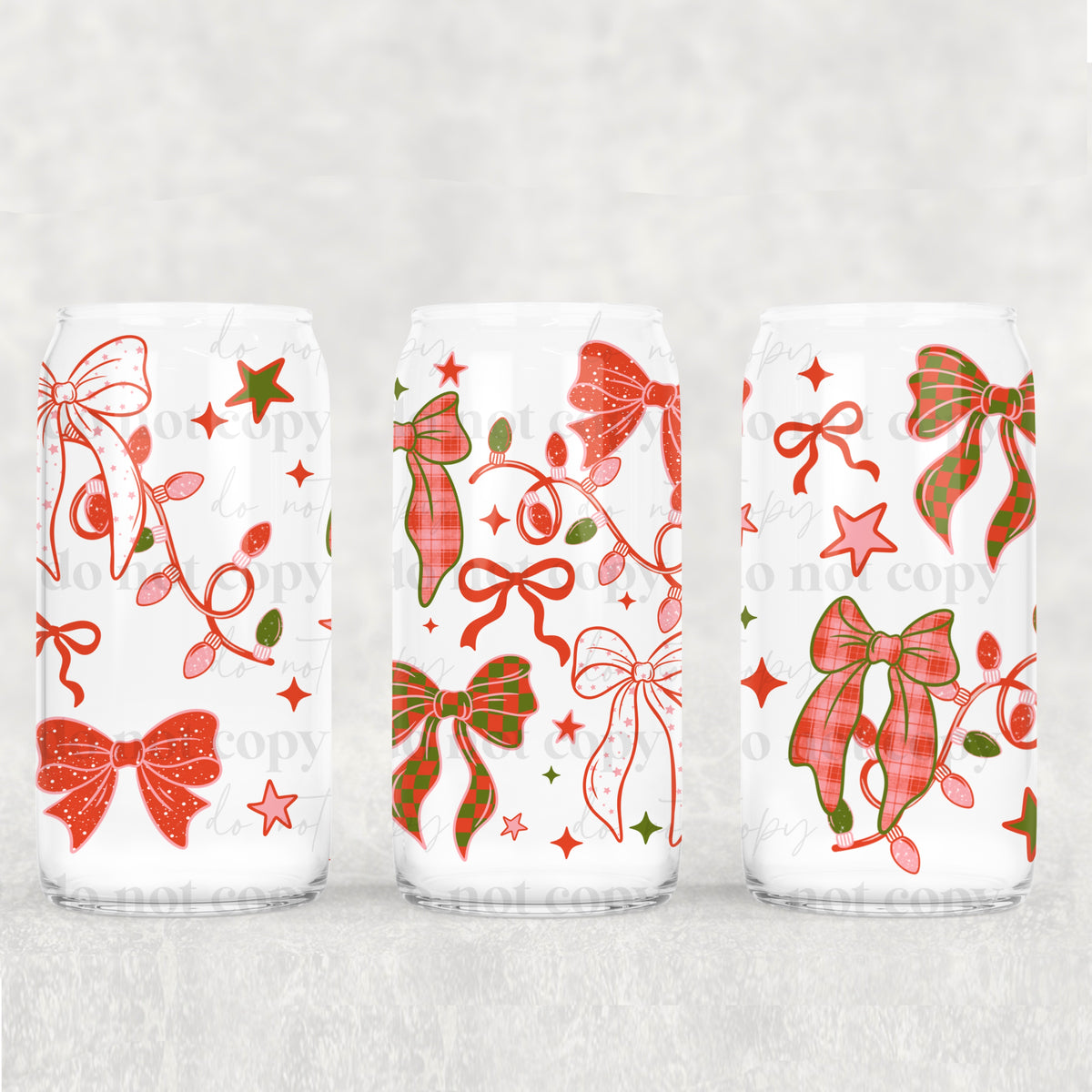 Christmas Bows 16oz Glass Wrap