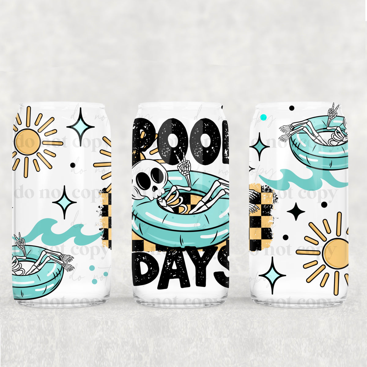 Pool Days 16 Oz Glass Wrap (pink and blue/yellow)