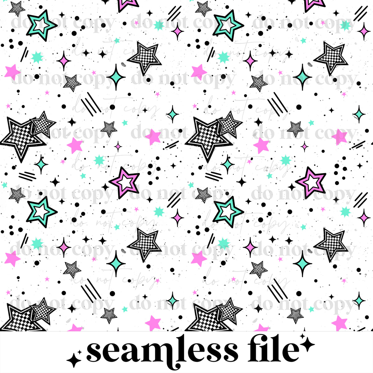 Teal and Pink Stars Seamless