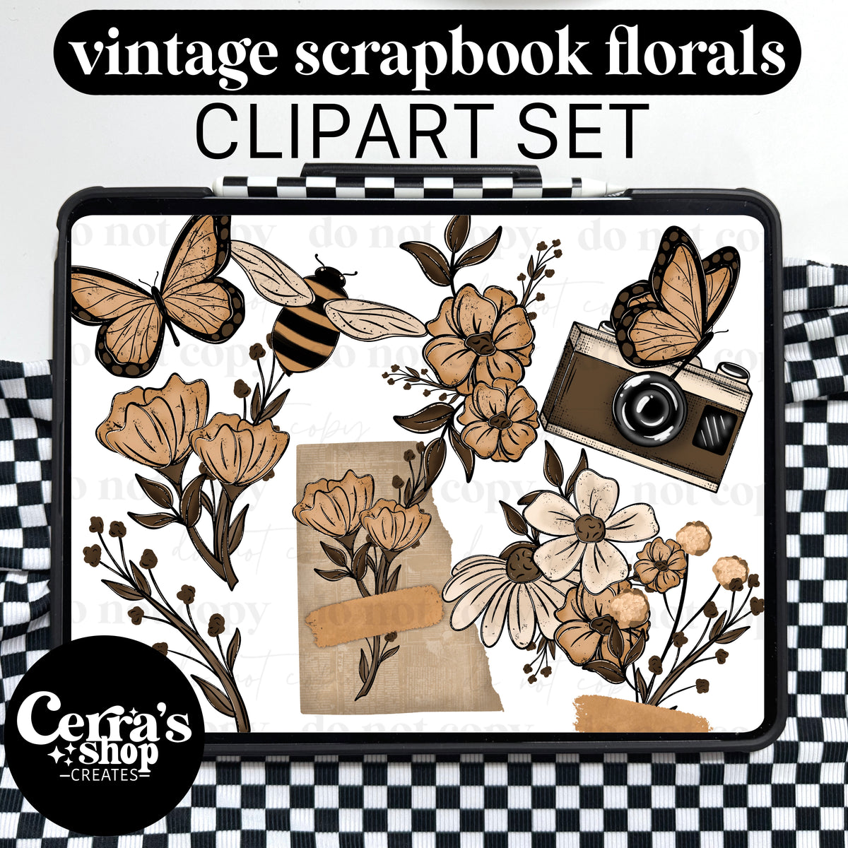 Vintage Scrapbook florals Clipart set
