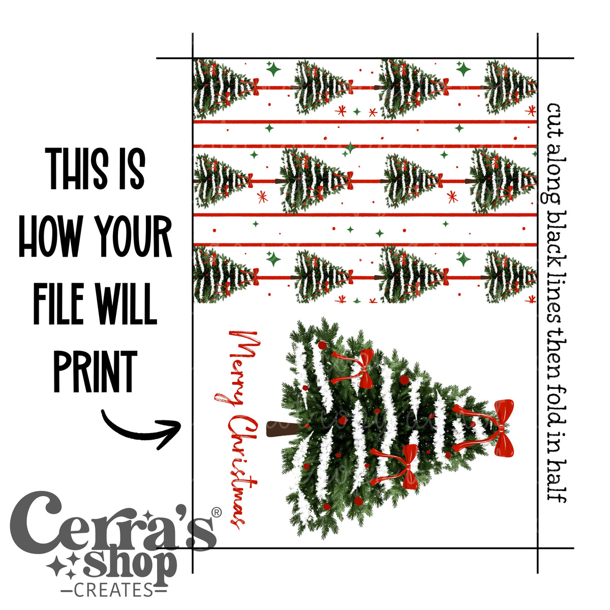 Merry Christmas Tree Printable Card: digital download