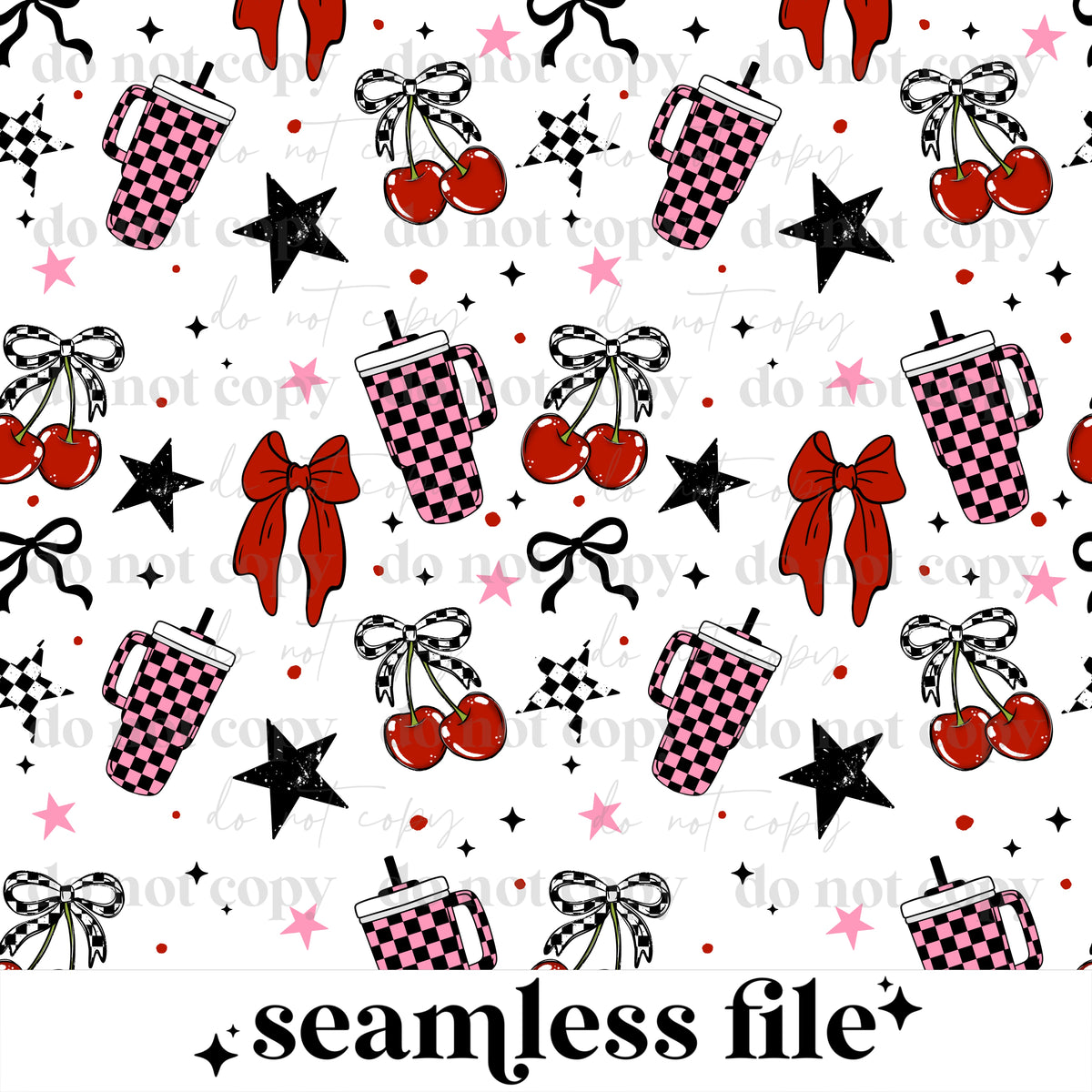 Bows Tumbler and cherries Seamless