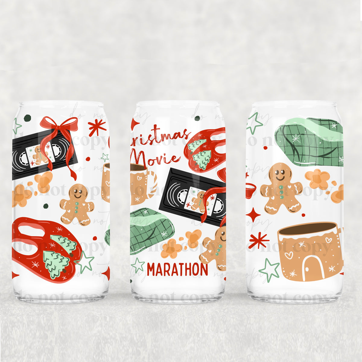 Christmas Movie Marathon 16oz Glass Wrap