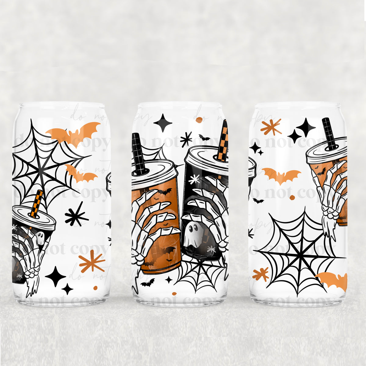 Halloween Skellie Hand Coffees 16oz Glass Wrap