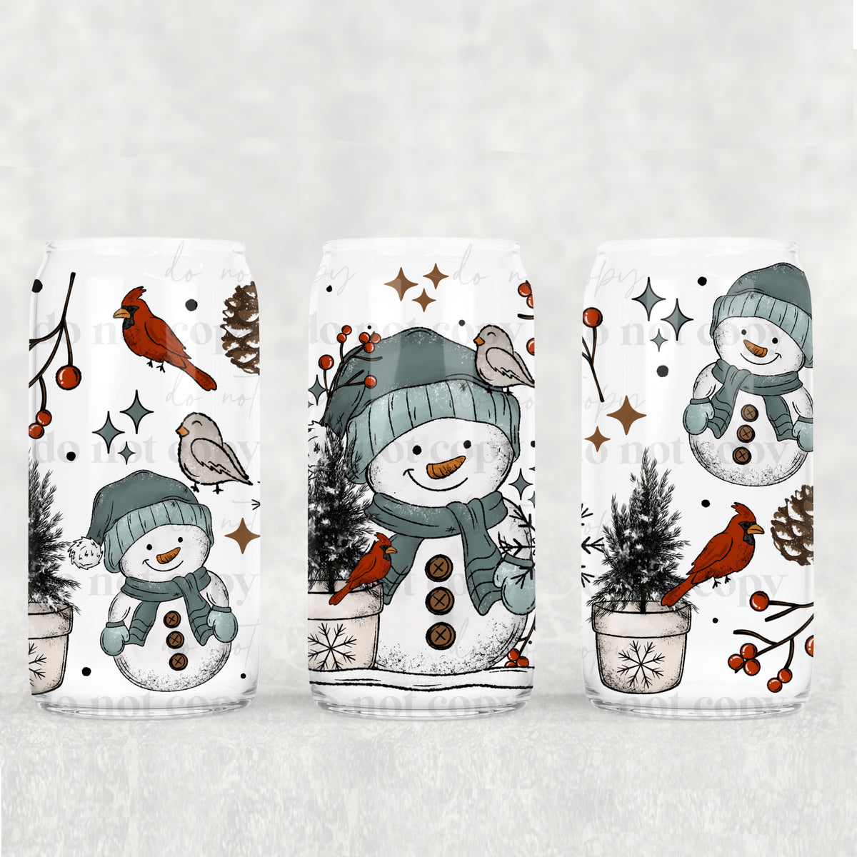 Snowman and Birds 16oz Glass Wrap