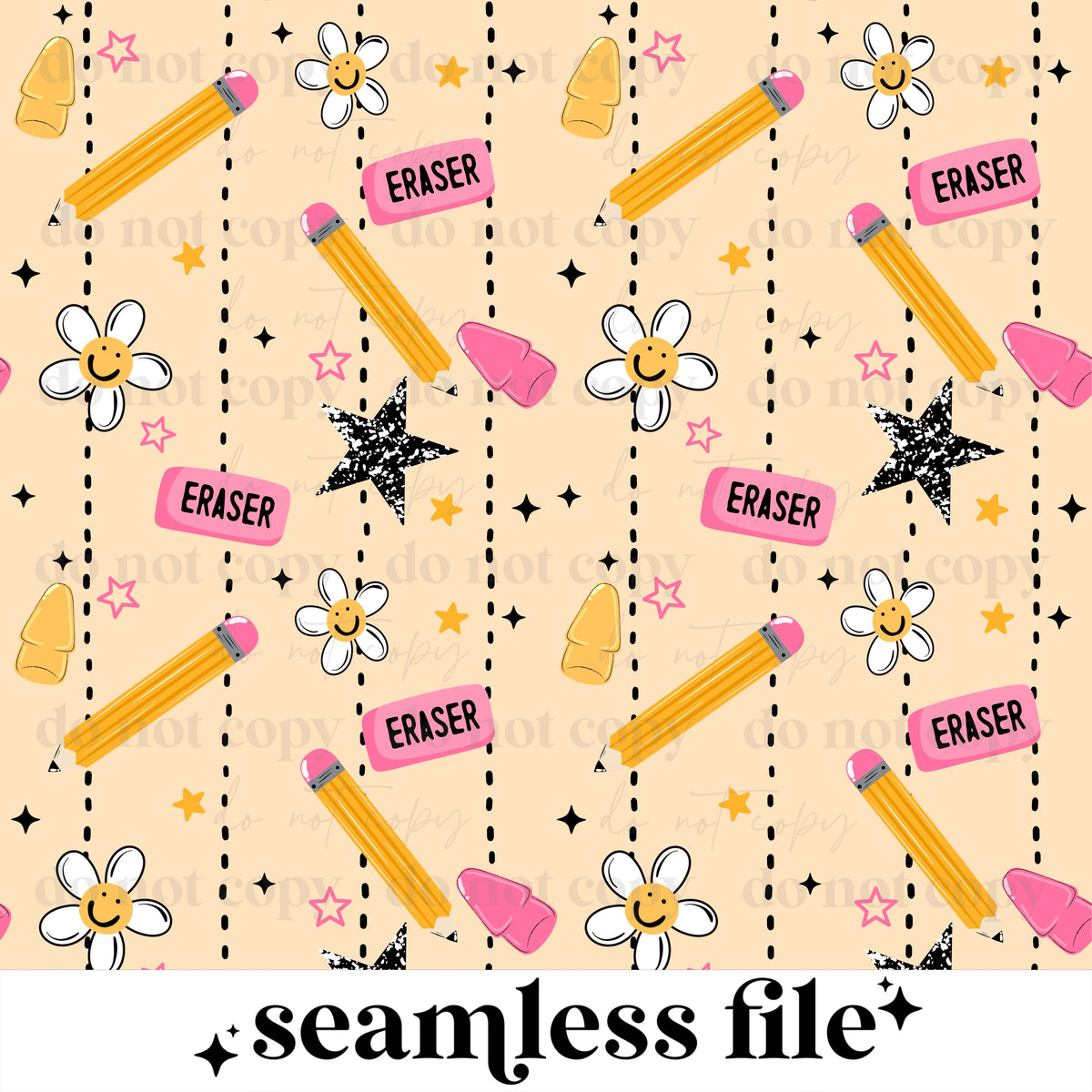 Pencil & Eraser pink Seamless