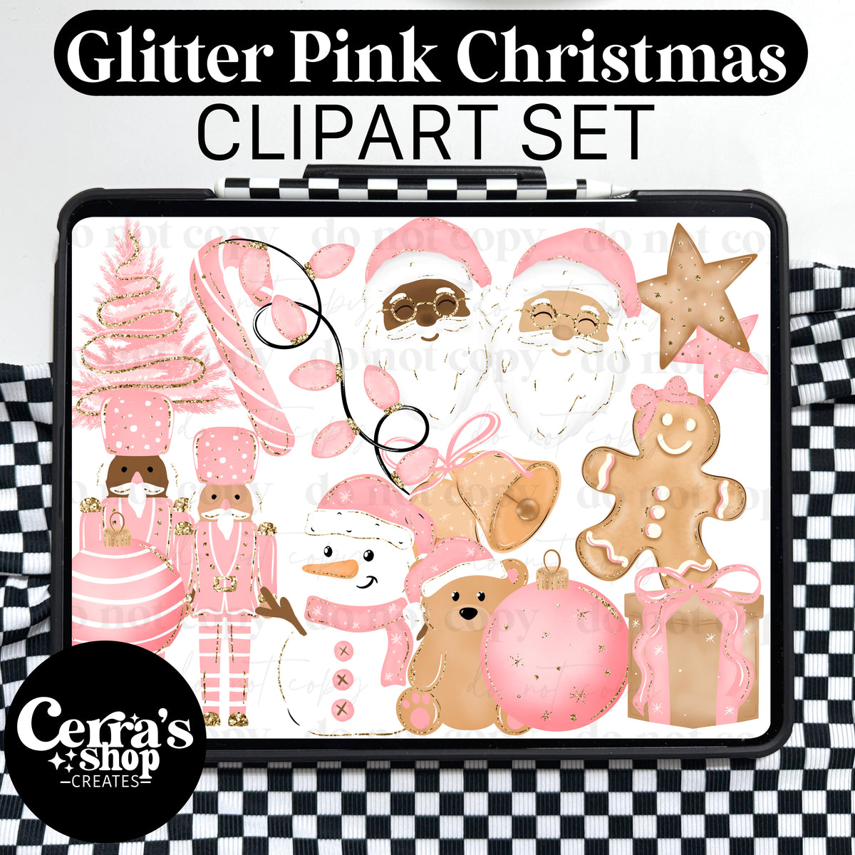 Pink Glitter Christmas Clipart Set