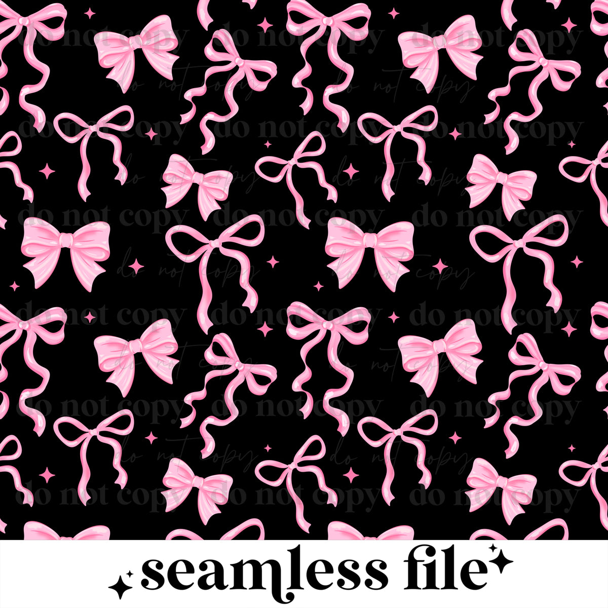 Pink Bows Black Background Seamless