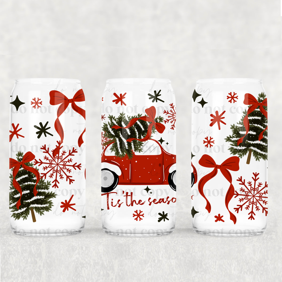 Tis The Season Red Car 16oz Glass Wrap