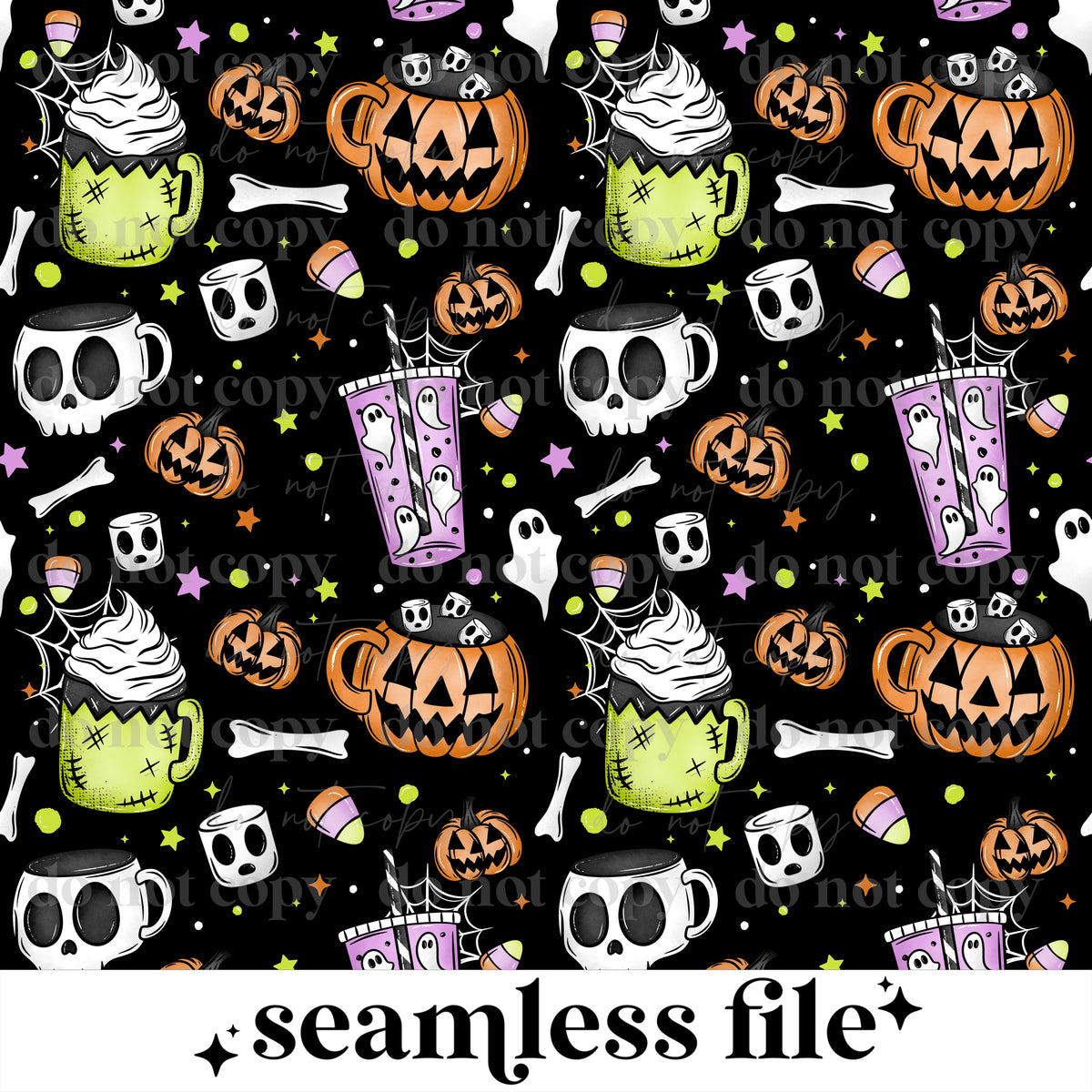 Halloween Coffee Seamless Black