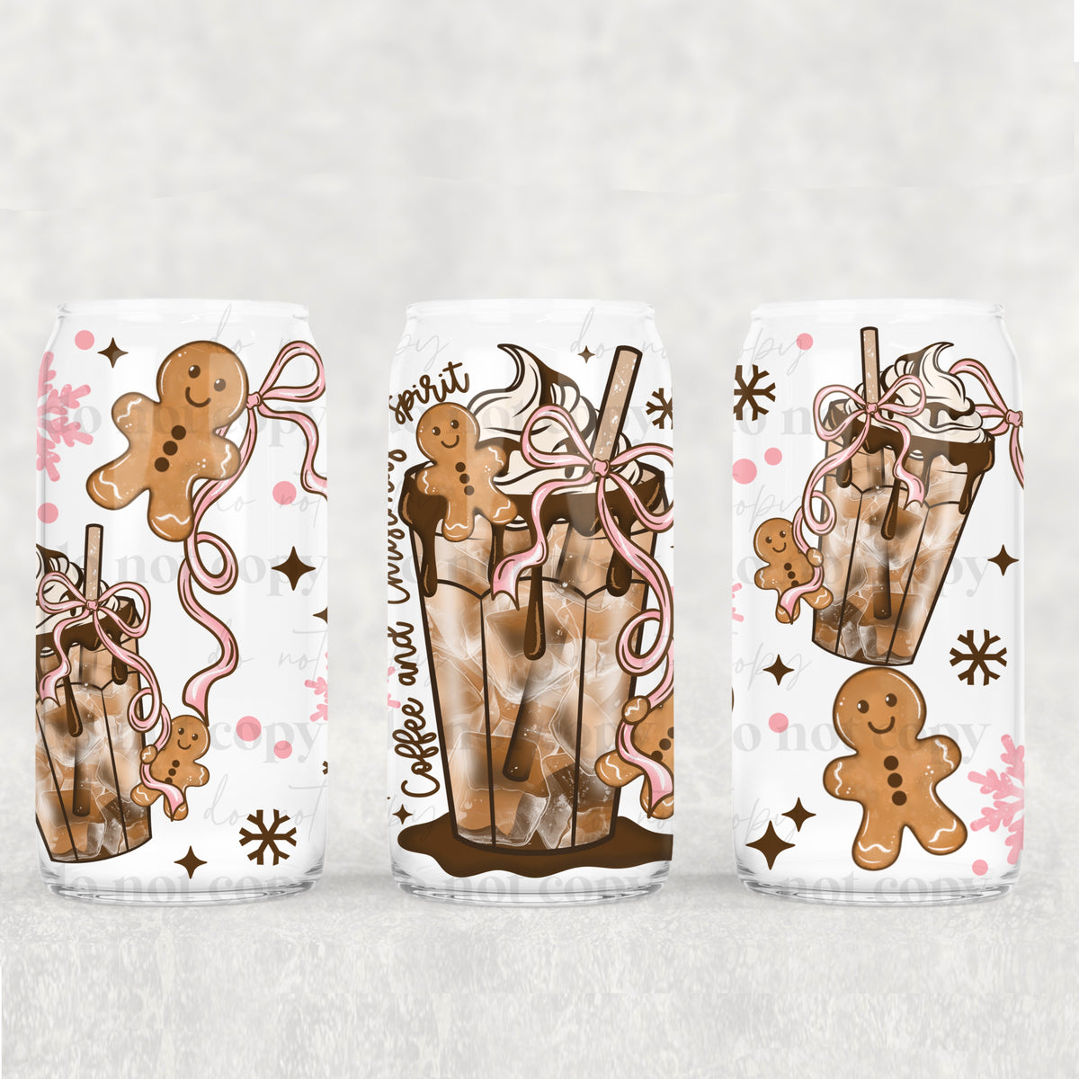 Gingerbread coffee bow 16oz Glass Wrap