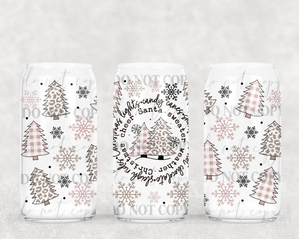 Pink Christmas things 16oz Glass Wrap PNG