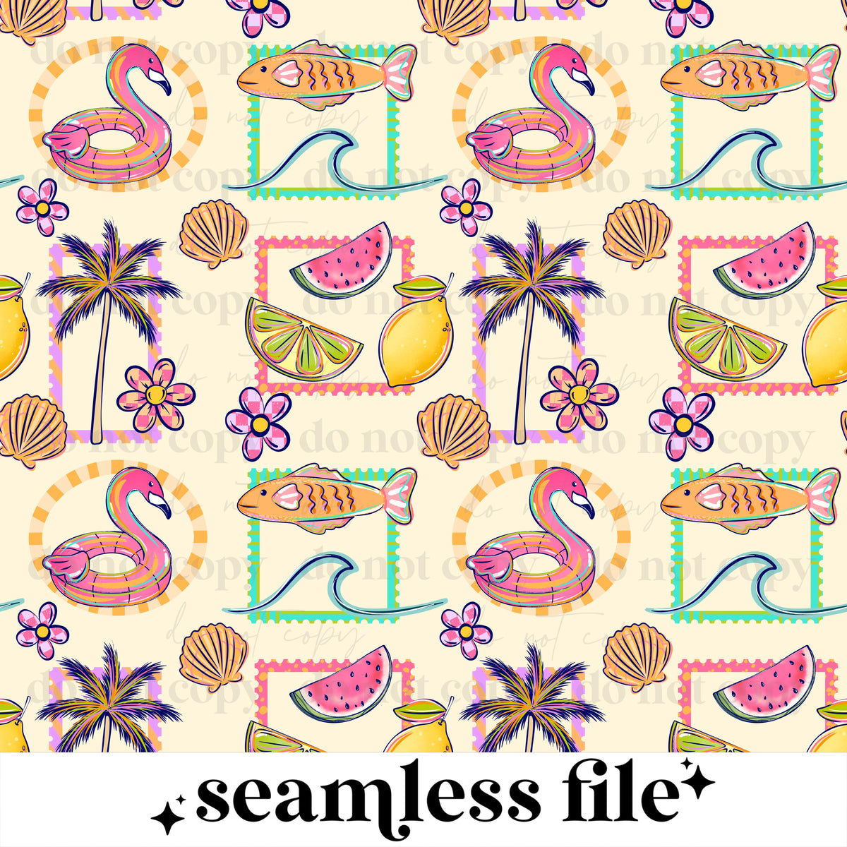 Summer Stamps Collage Seamless