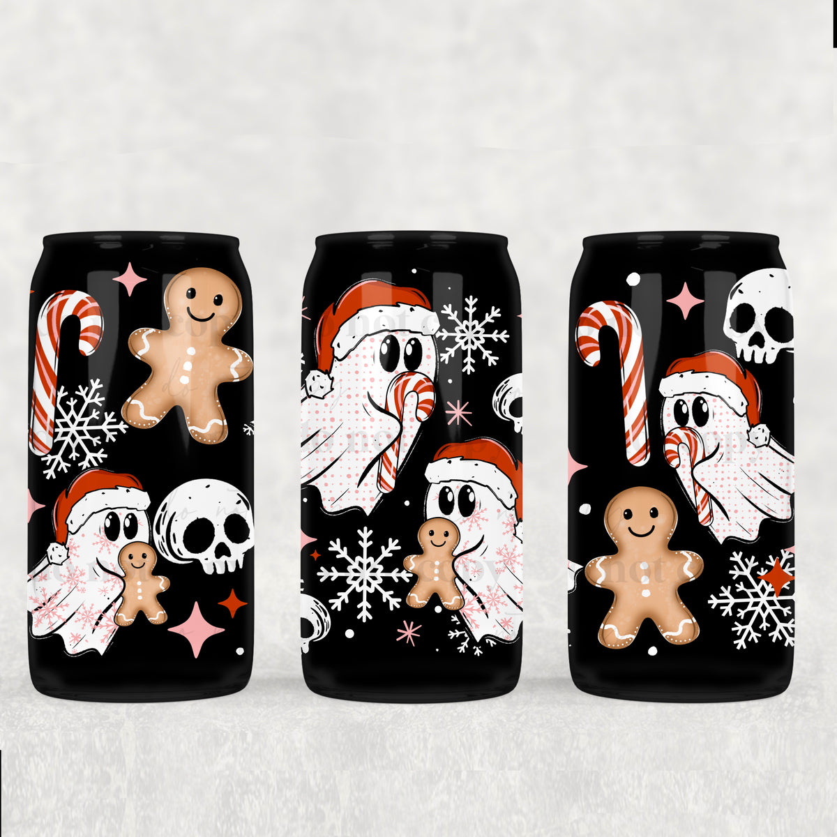 Ghosties with gingerbread 16oz Glass Wrap