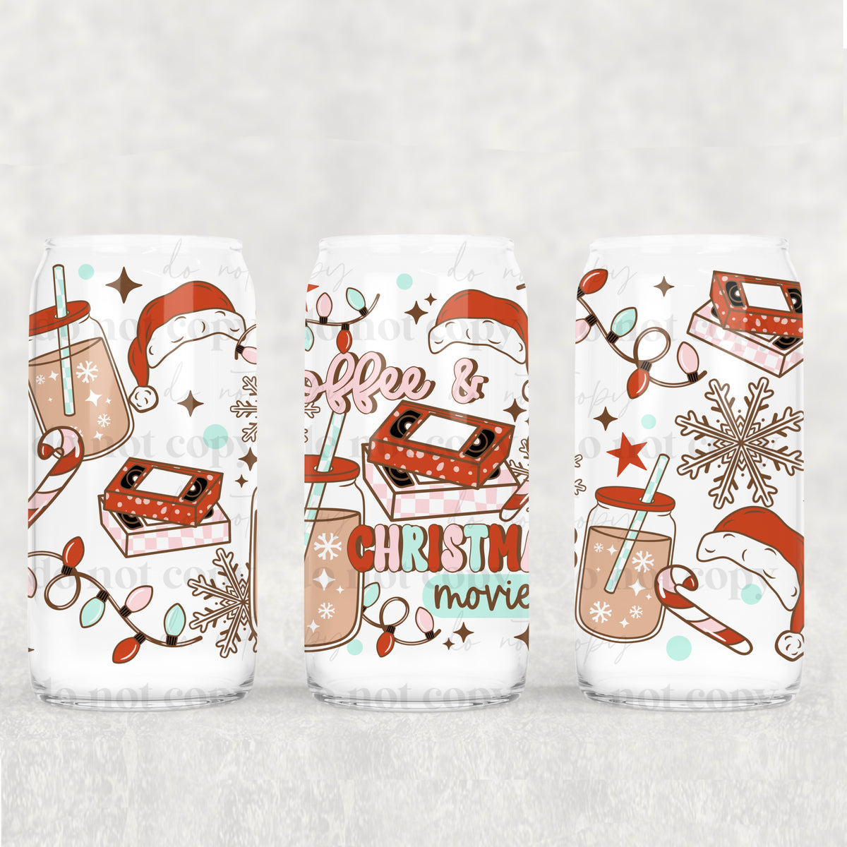 Coffee and Christmas Movies 16oz Glass Wrap