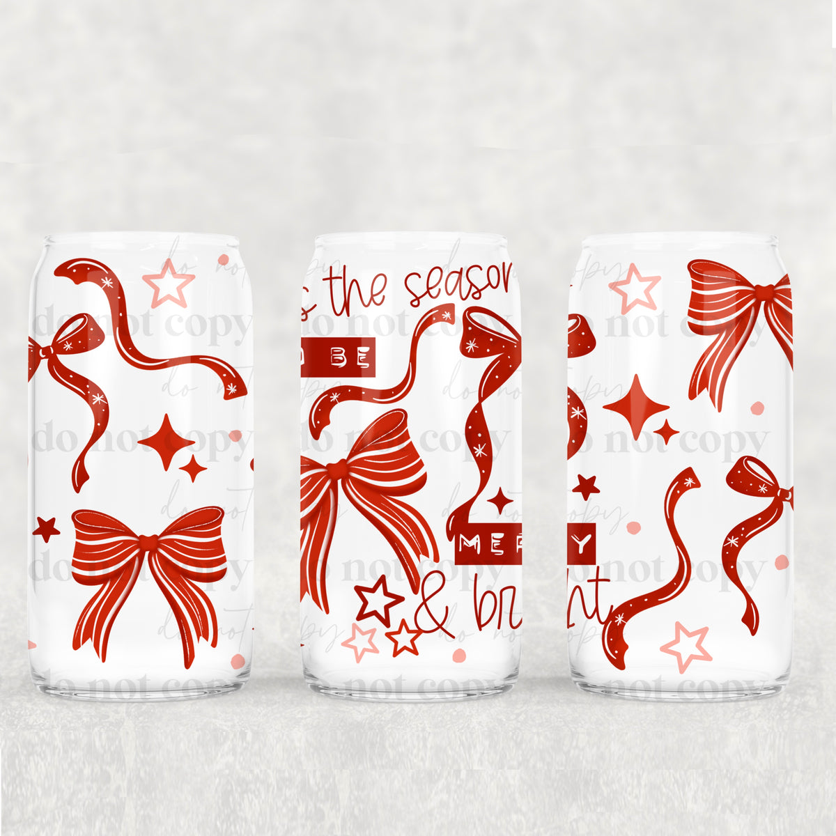 Merry and Bright red bows 16oz Glass Wrap