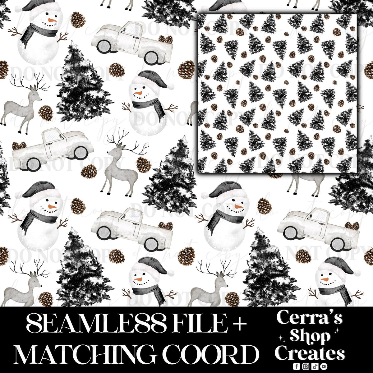 Whimsical Winter White Background seamless + matching coord