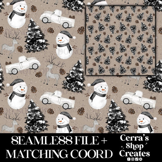 Whimsical Winter Tan Background seamless + matching coord