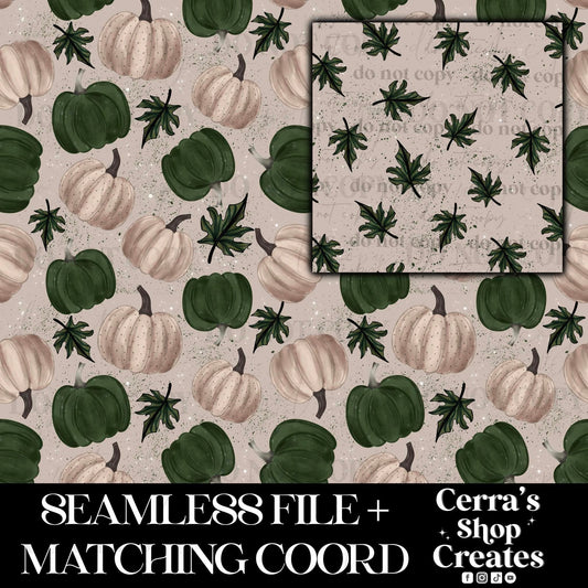 Green Pumpkins & Leaves seamless + matching coord