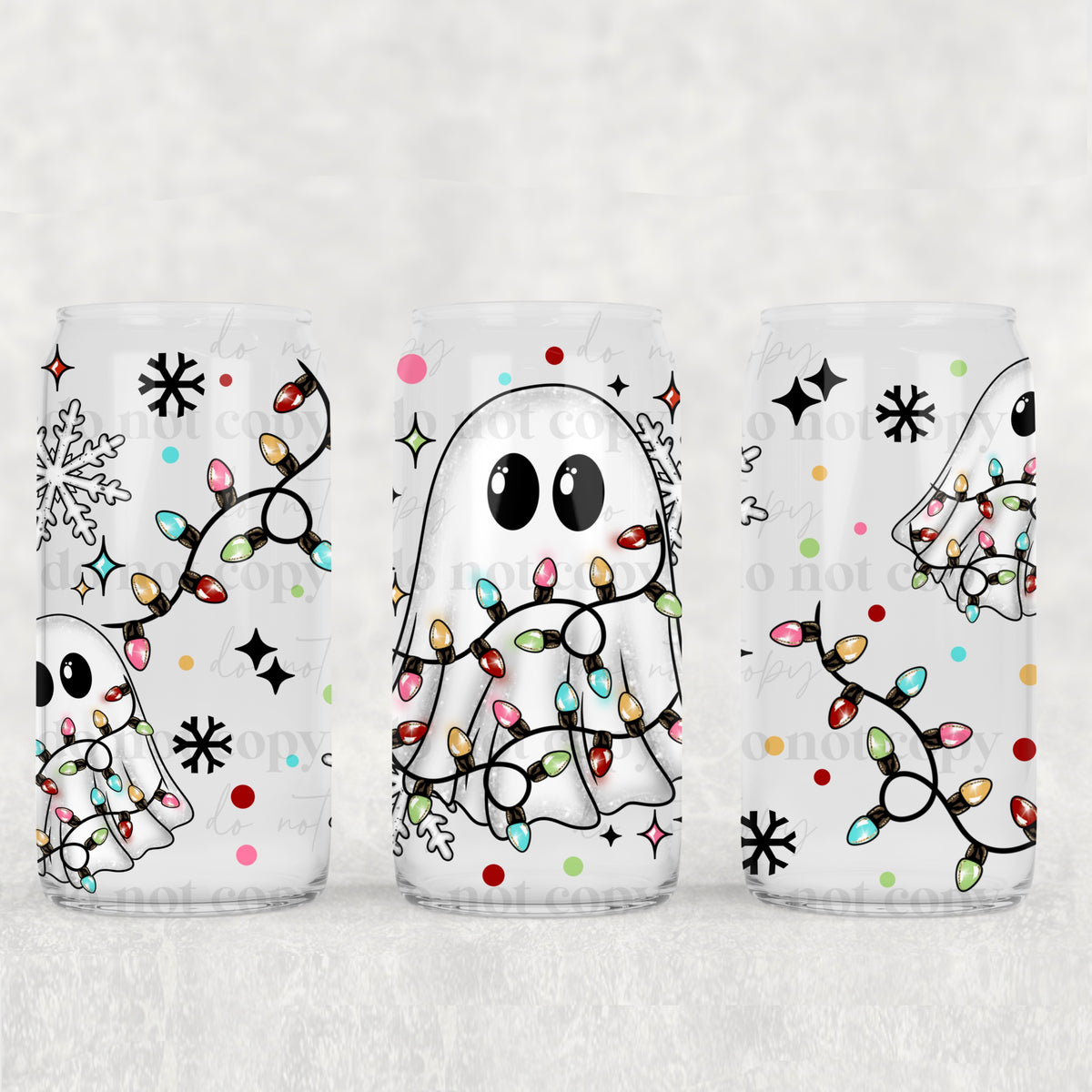 Ghost Christmas Lights 16oz Glass Wrap