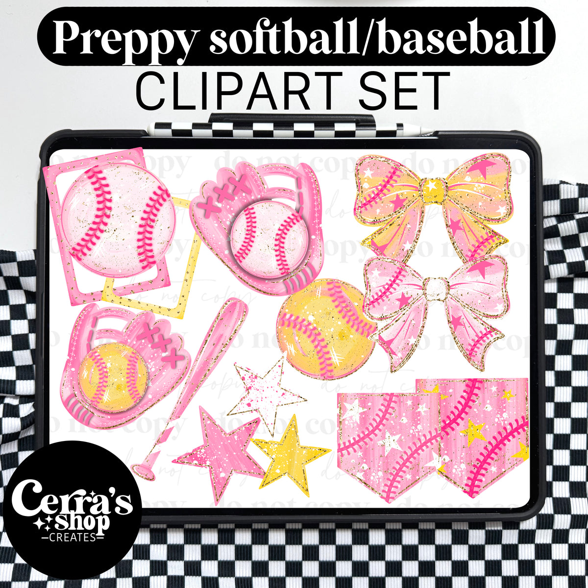 Preppy baseball/softball Clipart set