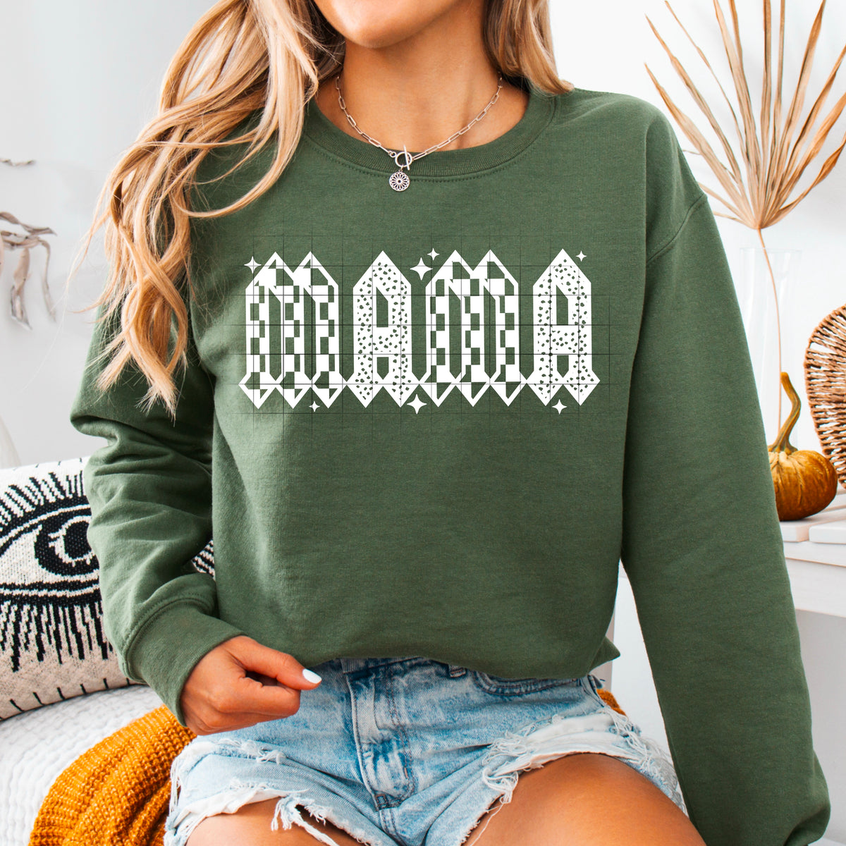 Mama Checker and Stars Single Color PNG