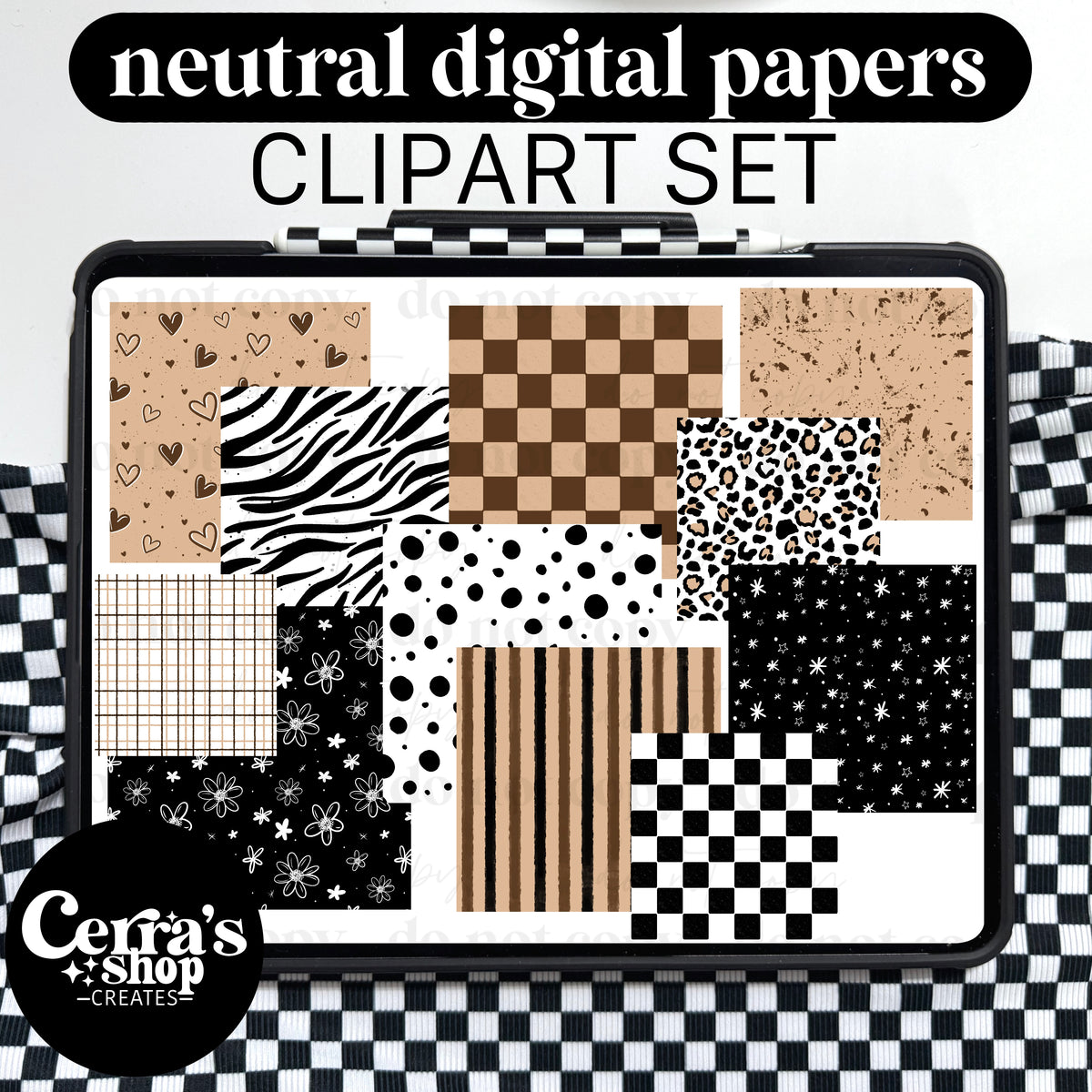 Neutral Digital Papers Clipart Set